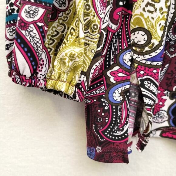 Chico's Blouse Top Women's 3, XL Paisley Ruffle Slinky Stretch Eclectic Office - Picture 6 of 8